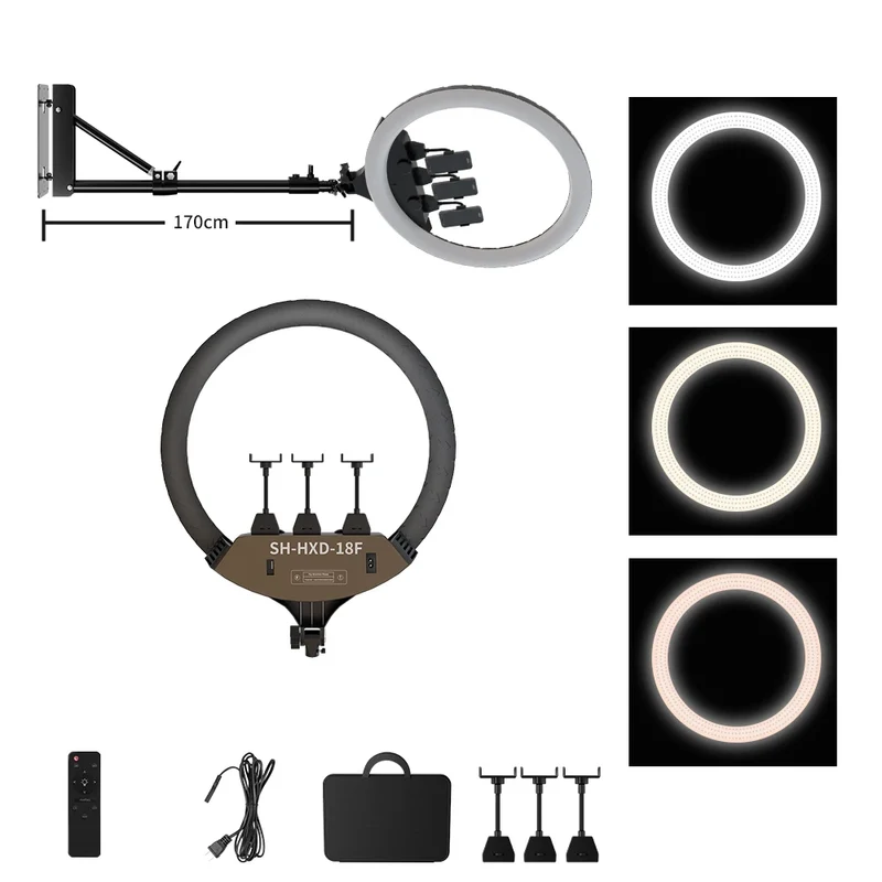 SH Ring Light 18inch Kit 36W 6500K Professional LED Control Stand Phone Holder Tube Bag for Tattoo Lash Extension Barber Light