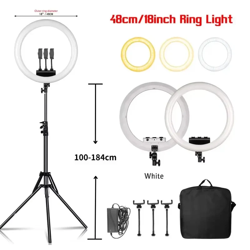 SH Ring Light 18inch Kit 36W 6500K Professional LED Control Stand Phone Holder Tube Bag for Tattoo Lash Extension Barber Light
