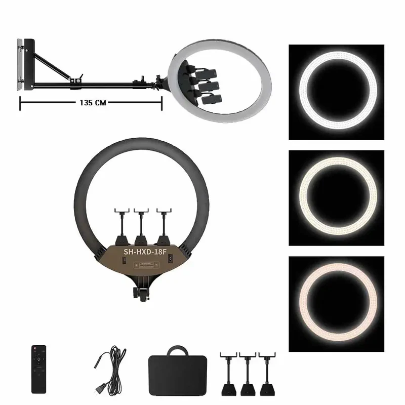 SH Ring Light 18inch Kit 36W 6500K Professional LED Control Stand Phone Holder Tube Bag for Tattoo Lash Extension Barber Light