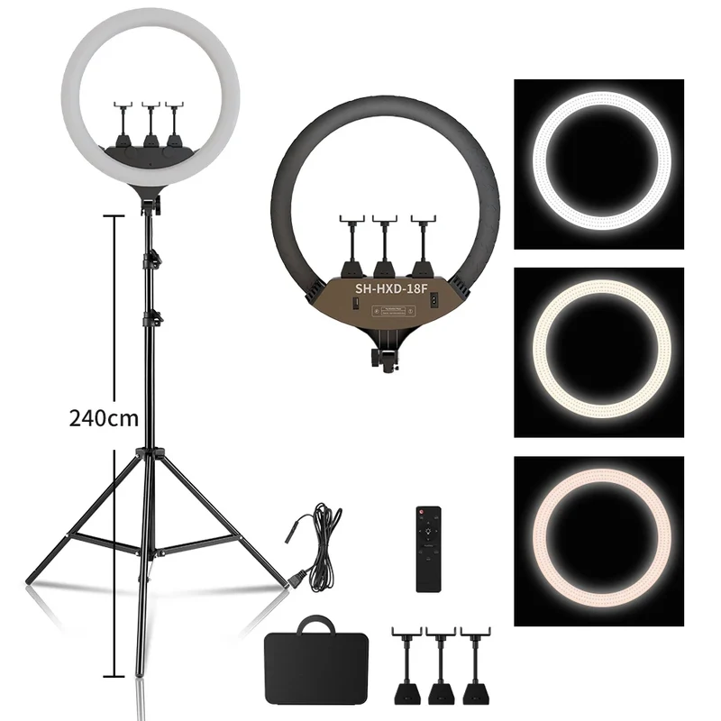SH Ring Light 18inch Kit 36W 6500K Professional LED Control Stand Phone Holder Tube Bag for Tattoo Lash Extension Barber Light
