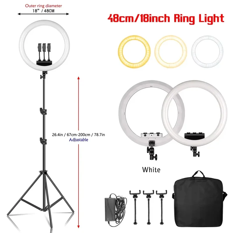 SH Ring Light 18inch Kit 36W 6500K Professional LED Control Stand Phone Holder Tube Bag for Tattoo Lash Extension Barber Light
