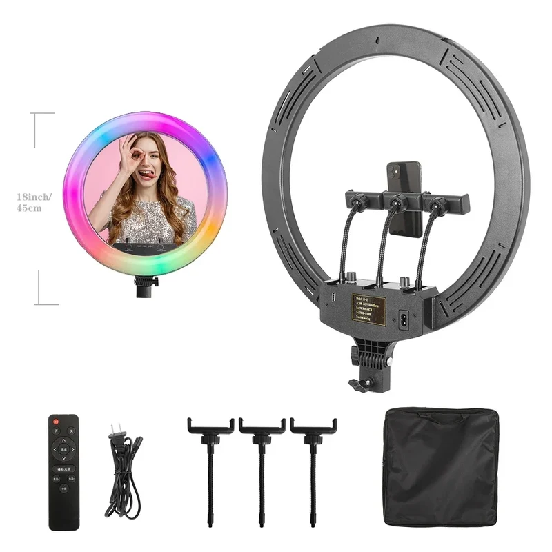 SH Ring Light 18inch Kit 36W 6500K Professional LED Control Stand Phone Holder Tube Bag for Tattoo Lash Extension Barber Light