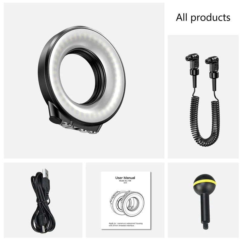 Seafrogs Universal 67mm Thread Ring Flash Light For Camera Phone Housing Waterproof Underwater Light Camera Ring Light