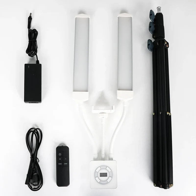 HDSNH LED Video Light 40W Double Arms Beauty Light with Phone Holders Adjustable Tripod Dimmable 3200-5600K for Makeup Manicure