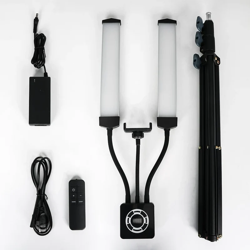 HDSNH LED Video Light 40W Double Arms Beauty Light with Phone Holders Adjustable Tripod Dimmable 3200-5600K for Makeup Manicure