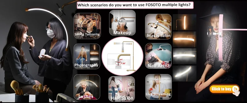 Fosoto Multiple Professional Half-Moon Light LED Lash Light Ring Light For Makeup Beauty Salon Eyebrow Tattoo photography Video