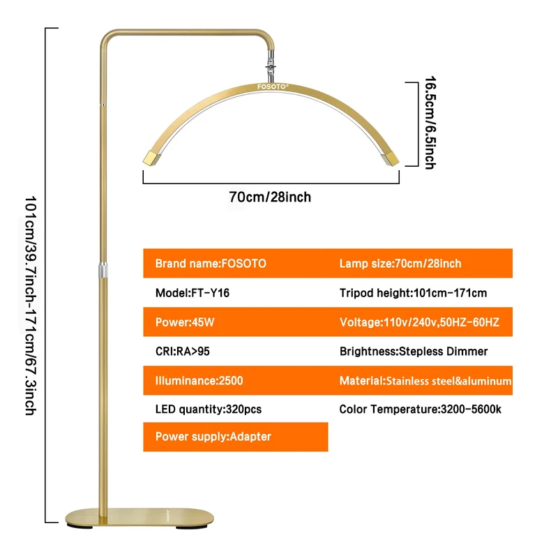 Fosoto Multiple Professional Half-Moon Light LED Lash Light Ring Light For Makeup Beauty Salon Eyebrow Tattoo photography Video