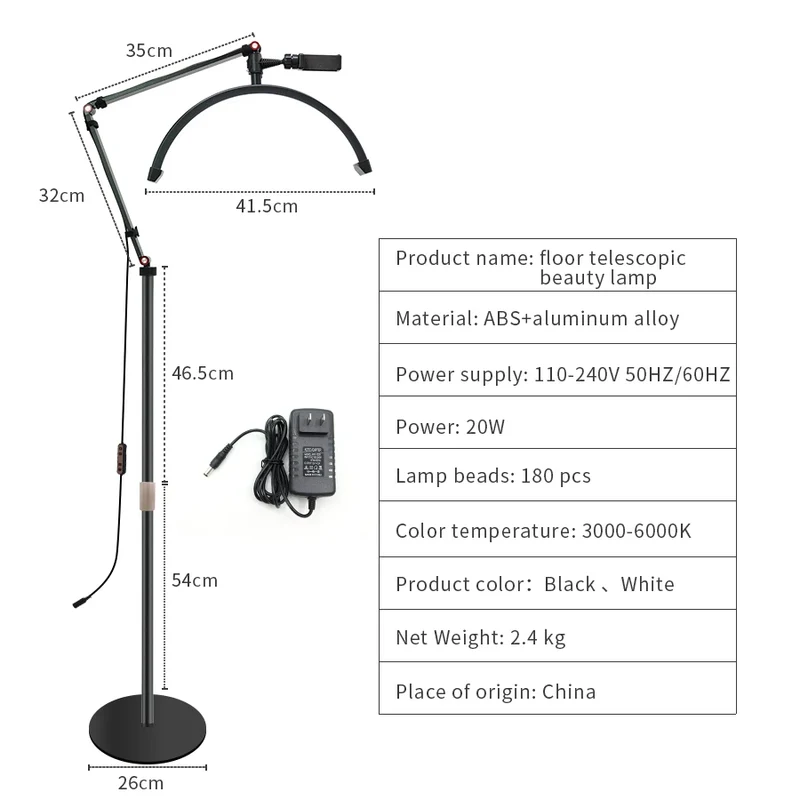 16 INCH LED Half Moon Lash Light Temperature 20W 3000K-6000K LED Ring Lamp for Beauty Facials Skincare Tattoo Eyebrows Filming
