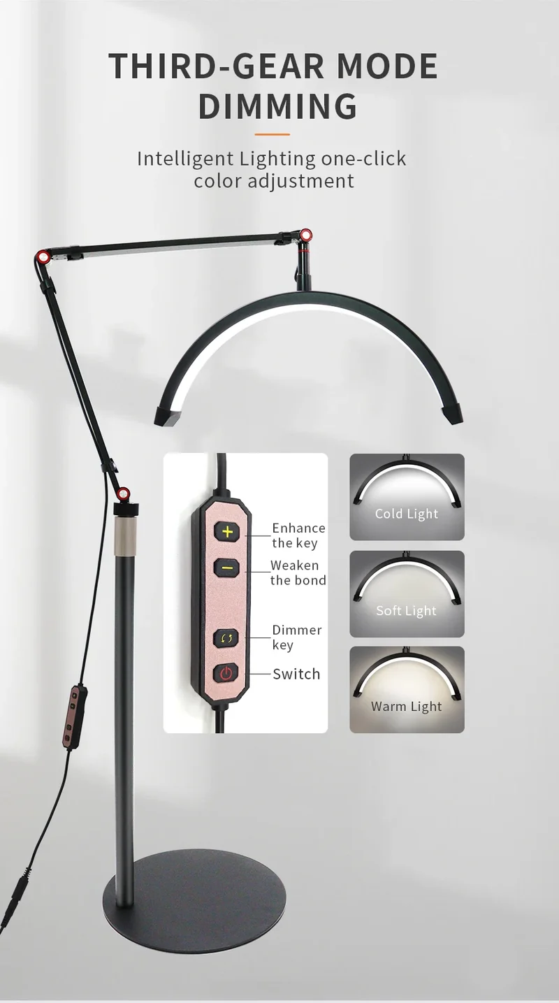 16 INCH LED Half Moon Lash Light Temperature 20W 3000K-6000K LED Ring Lamp for Beauty Facials Skincare Tattoo Eyebrows Filming