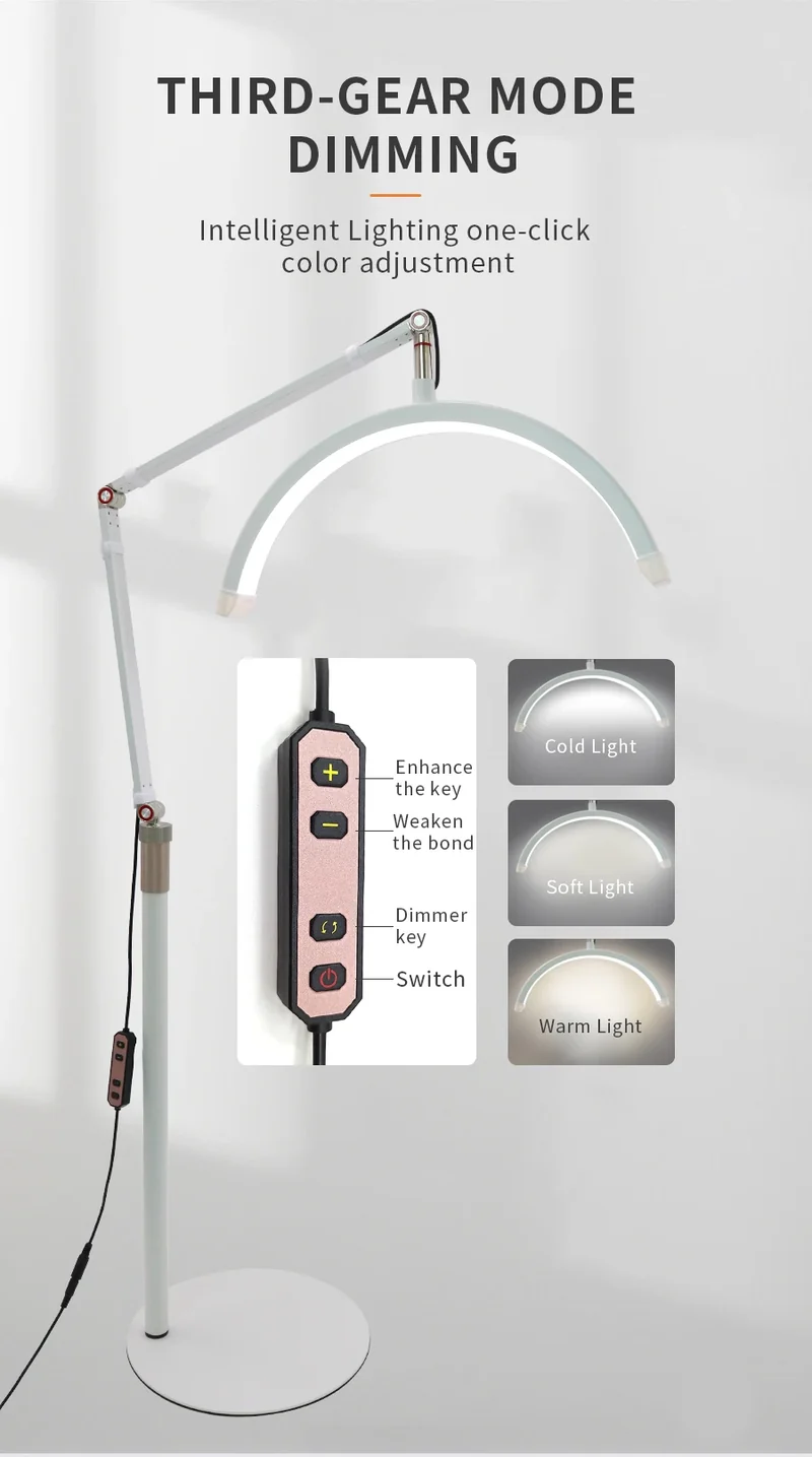 16 INCH LED Half Moon Lash Light Temperature 20W 3000K-6000K LED Ring Lamp for Beauty Facials Skincare Tattoo Eyebrows Filming