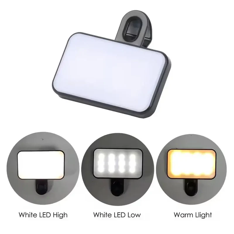 Portable Mini LED Selfie Fill Light 3 Modes Adjustable Brightness Rechargeable Clip On For Mobile Phone Laptops Live Video Light