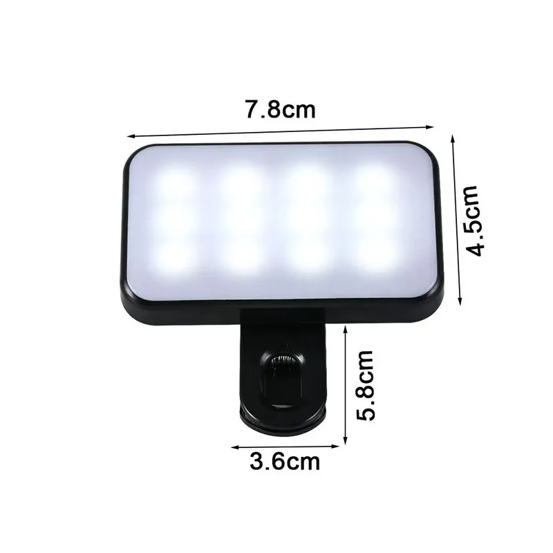 Portable Mini LED Selfie Fill Light 3 Modes Adjustable Brightness Rechargeable Clip On For Mobile Phone Laptops Live Video Light