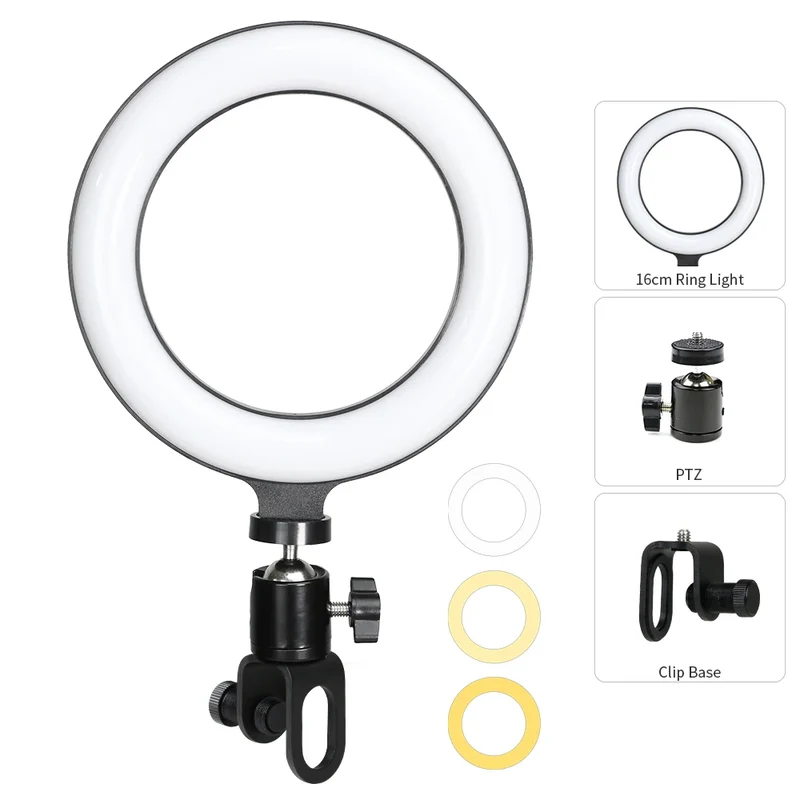6.3 Inch LED Ring Lights Round Lamp Selfie Live Streaming USB Desktop Clip for Youtube Macbook PC Laptop Computer Tiktok Stream