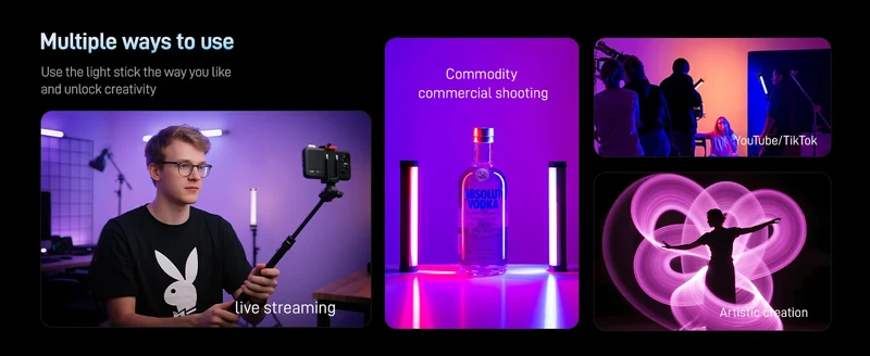 PHOTOOLEX RGB Video Light Handheld Magnetic Tube Light Design 2500K-9000K Photography Studio Lamp 12 Light Effects LED Tube