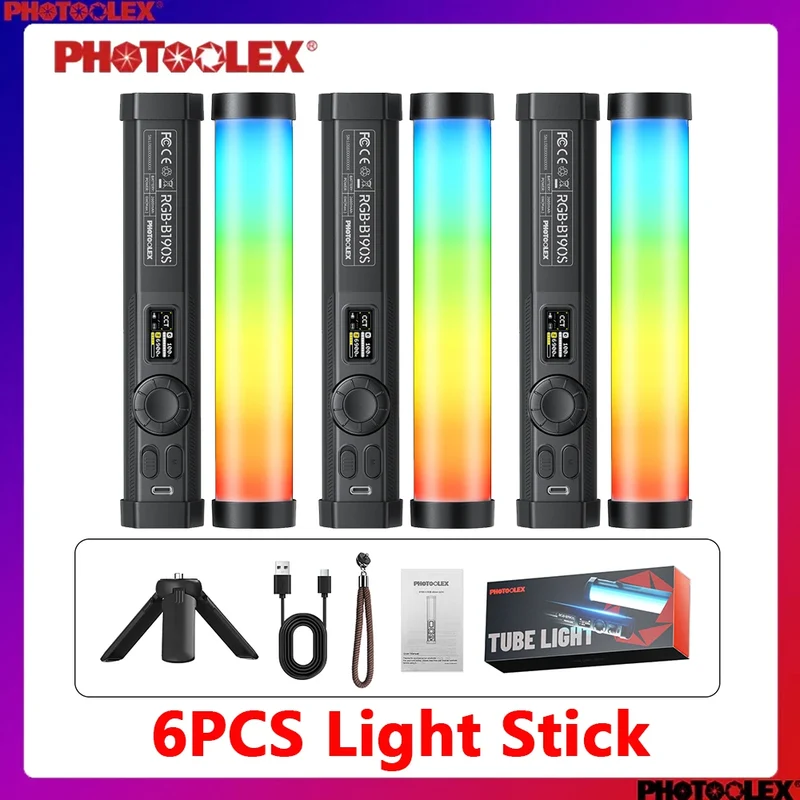 PHOTOOLEX RGB Video Light Handheld Magnetic Tube Light Design 2500K-9000K Photography Studio Lamp 12 Light Effects LED Tube