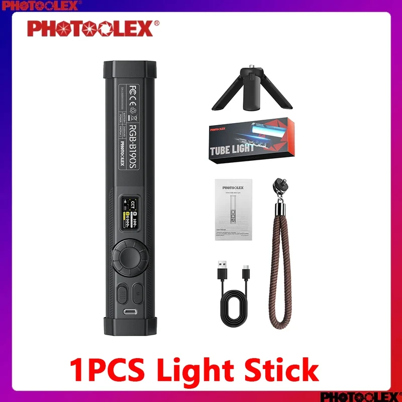 PHOTOOLEX RGB Video Light Handheld Magnetic Tube Light Design 2500K-9000K Photography Studio Lamp 12 Light Effects LED Tube