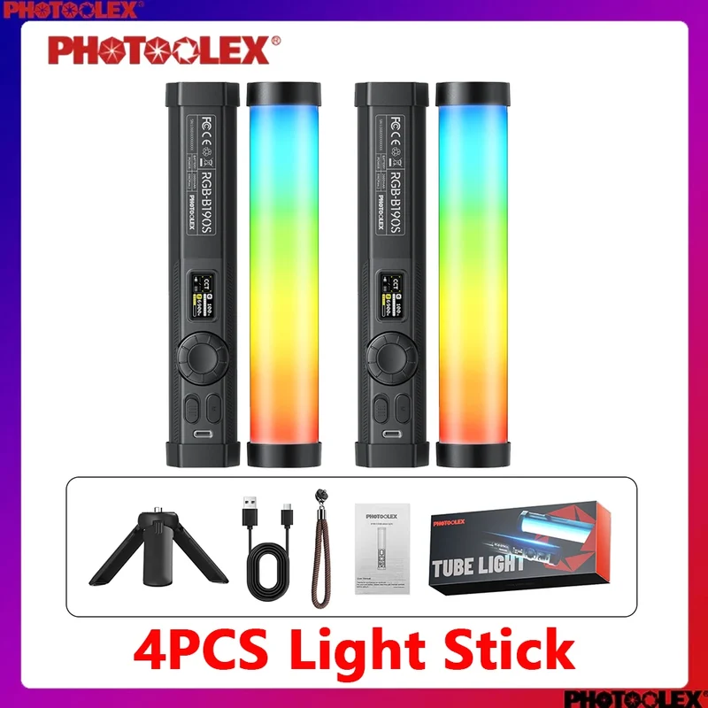 PHOTOOLEX RGB Video Light Handheld Magnetic Tube Light Design 2500K-9000K Photography Studio Lamp 12 Light Effects LED Tube