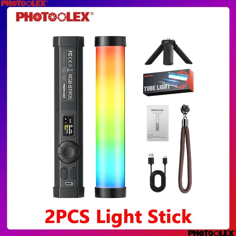 PHOTOOLEX RGB Video Light Handheld Magnetic Tube Light Design 2500K-9000K Photography Studio Lamp 12 Light Effects LED Tube