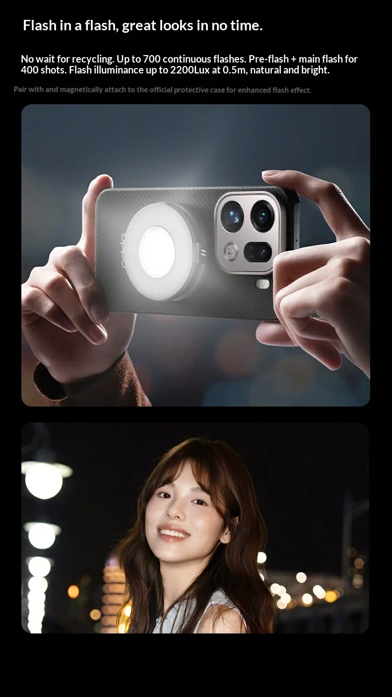 For Oppo Hasselblad Professional Magnetic Flash Light Super Brightening Unique One Click Exposure Continuous Flashing CCD Style