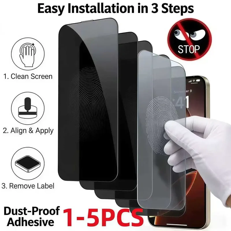1-5pcs Anti Spy Screen Protector For iPhone17 16 15 14 13 12 11 Xs Pro Max17Air XR Plus mini Tempered Glass Privacy Peep