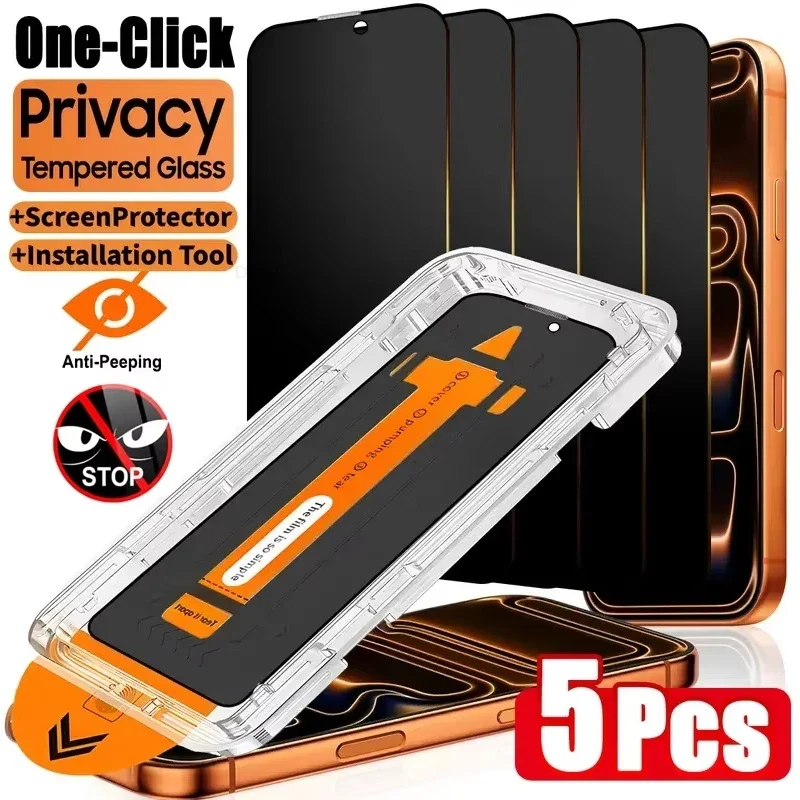 1-5Pcs Anti Spy Screen Protector For iPhone 17 16 15 14 13 12 11 Pro Max XS X XR Air 6 7 8 Plus 16e One Click Installation Glass