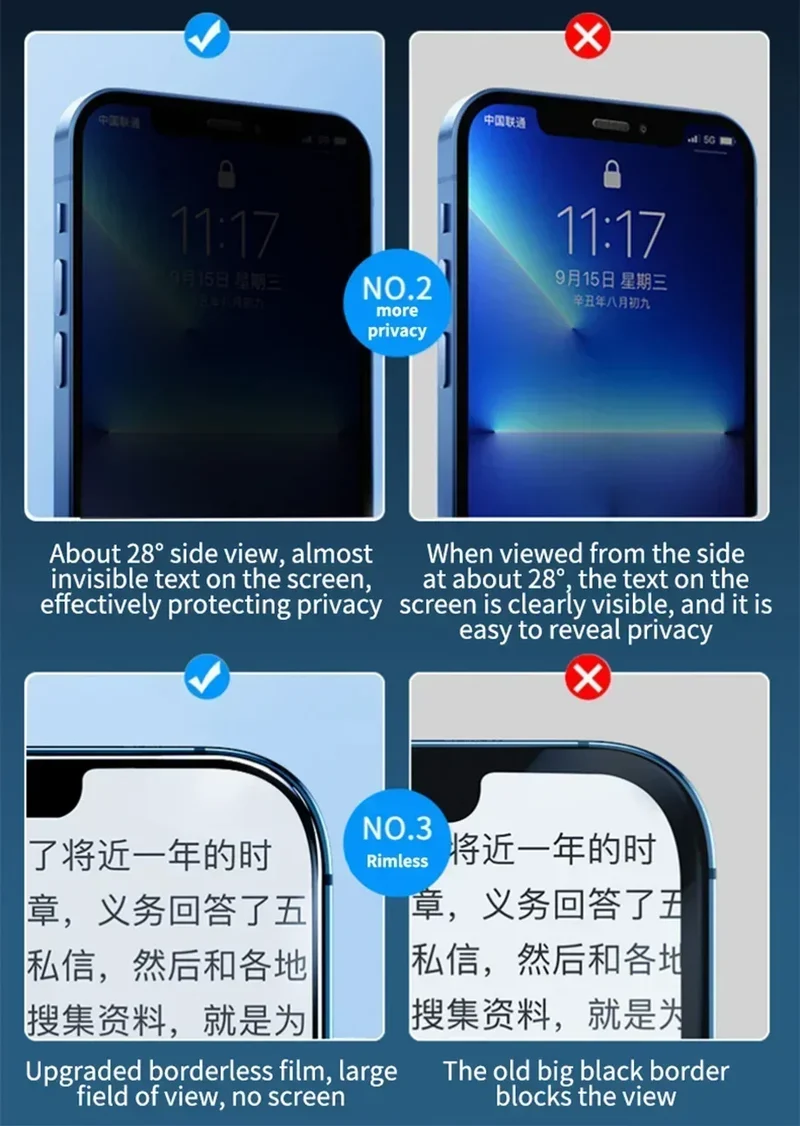 8IN1 4Pcs Anti-Spy Tempered Glass Screen Protector + 4Pcs HD Camera Lens For iPhone 11 12 13 14 15 16 Pro Max 16 Plus 16e Film
