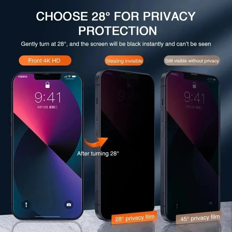 8IN1 4Pcs Anti-Spy Tempered Glass Screen Protector + 4Pcs HD Camera Lens For iPhone 11 12 13 14 15 16 Pro Max 16 Plus 16e Film