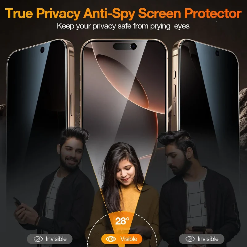 8IN1 4Pcs Anti-Spy Tempered Glass Screen Protector + 4Pcs HD Camera Lens For iPhone 11 12 13 14 15 16 Pro Max 16 Plus 16e Film