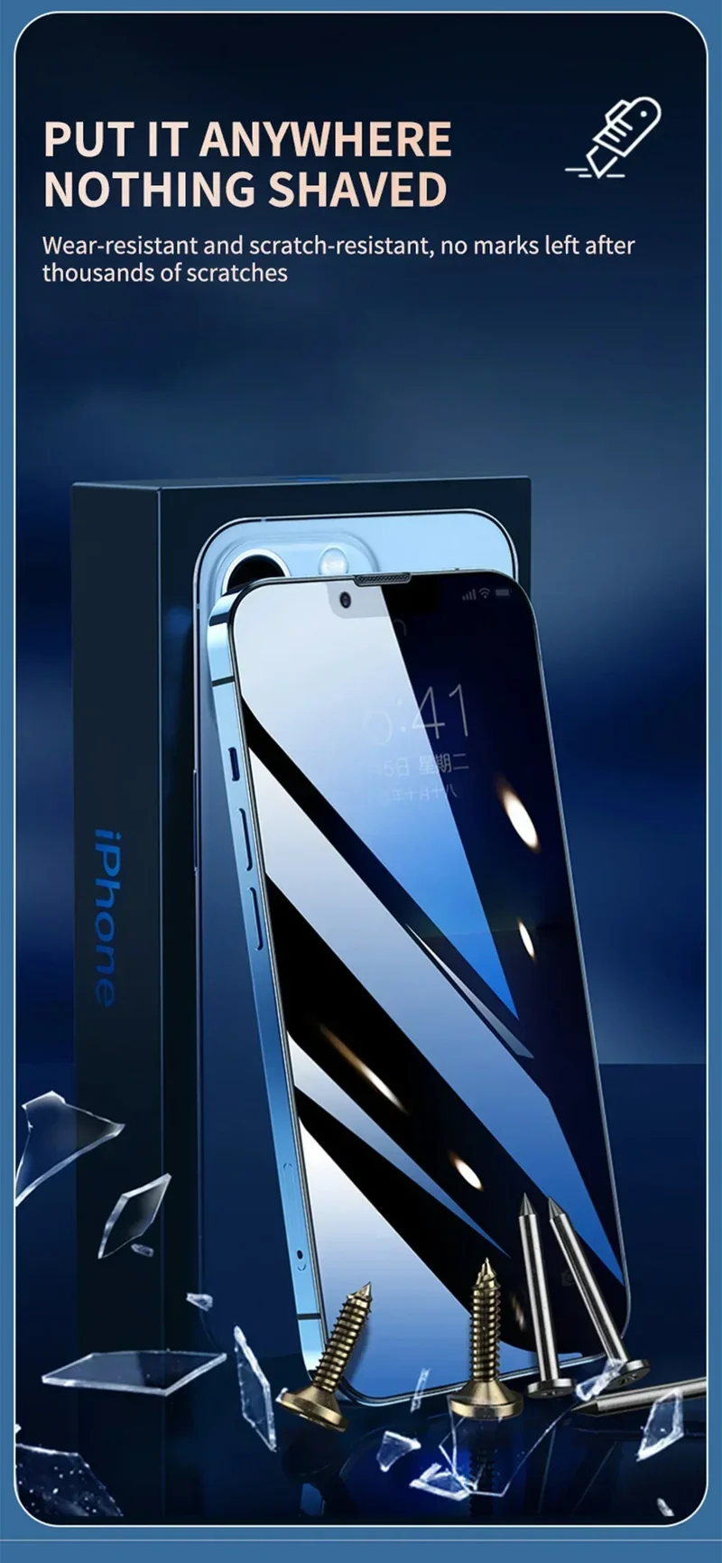 8IN1 4Pcs Anti-Spy Tempered Glass Screen Protector + 4Pcs HD Camera Lens For iPhone 11 12 13 14 15 16 Pro Max 16 Plus 16e Film