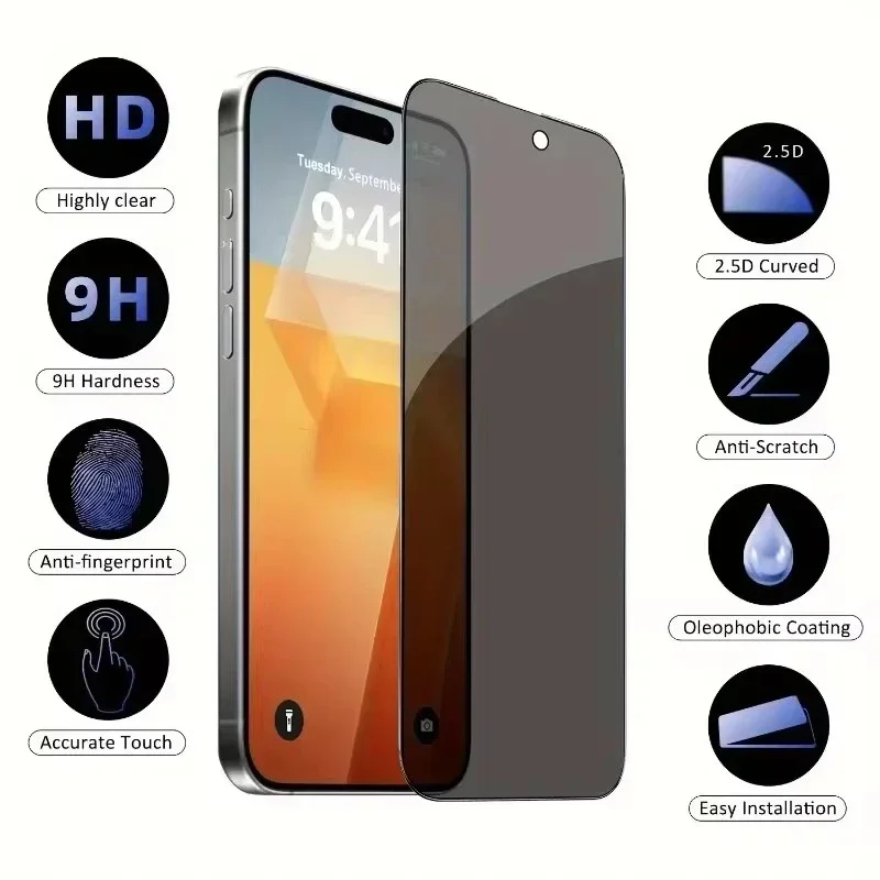 1-5Pcs Full Cover Privacy Screen Protector For iPhone 16 15 13 11 14Pro Max Anti Spy Tempered Glass For iPhone X XS Max XR