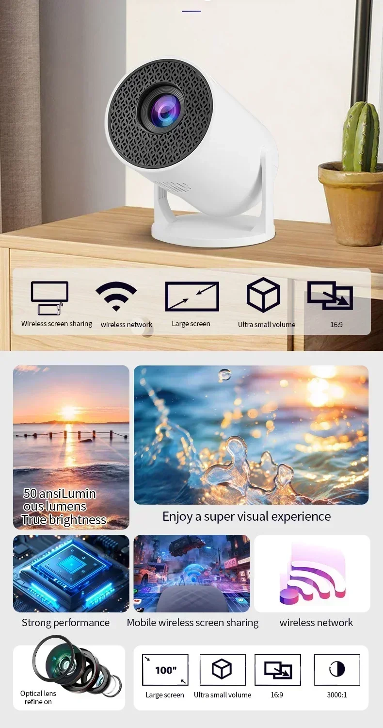New Projector 4K Android 11 HY300 Wifi6 290ANSI Allwinner H713 BT5.0 1080P 1280*720P Cinema Outdoor Portable Projetors