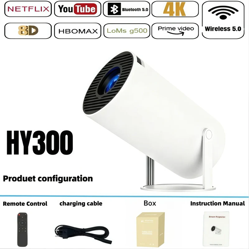 New Projector 4K Android 11 HY300 Wifi6 290ANSI Allwinner H713 BT5.0 1080P 1280*720P Cinema Outdoor Portable Projetors