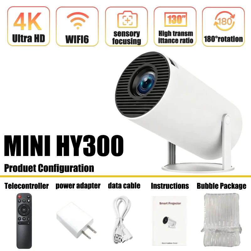 New Projector 4K Android 11 HY300 Wifi6 290ANSI Allwinner H713 BT5.0 1080P 1280*720P Cinema Outdoor Portable Projetors