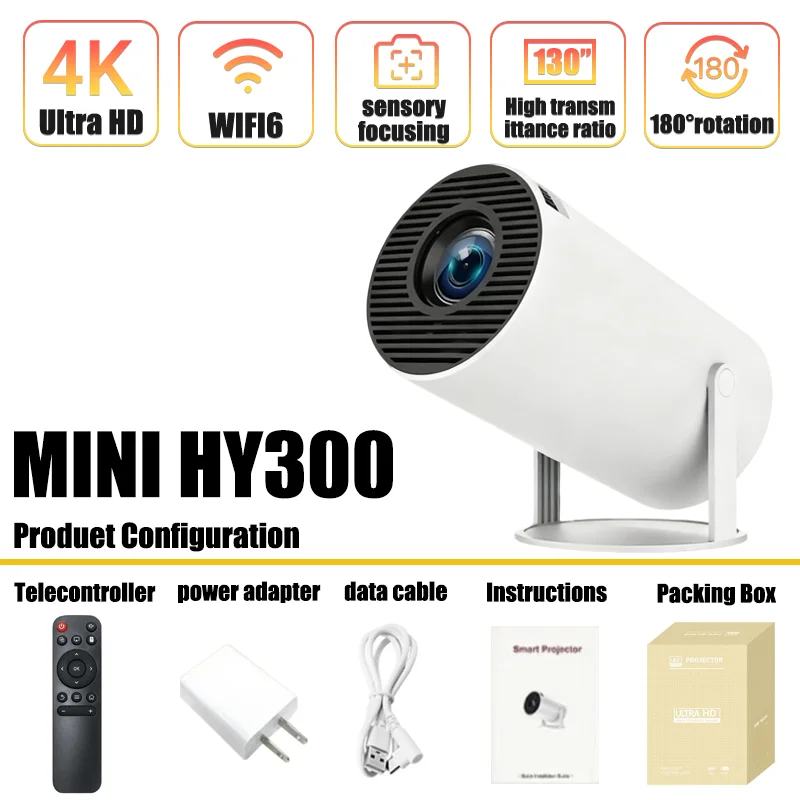 New Projector 4K Android 11 HY300 Wifi6 290ANSI Allwinner H713 BT5.0 1080P 1280*720P Cinema Outdoor Portable Projetors