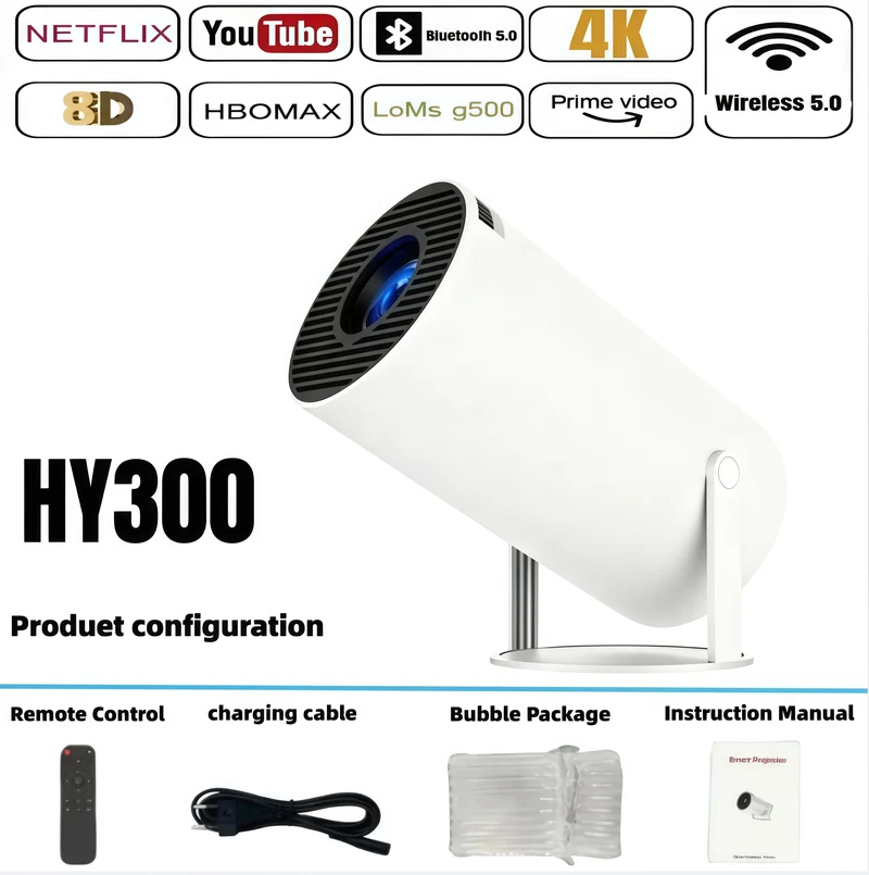 New Projector 4K Android 11 HY300 Wifi6 290ANSI Allwinner H713 BT5.0 1080P 1280*720P Cinema Outdoor Portable Projetors