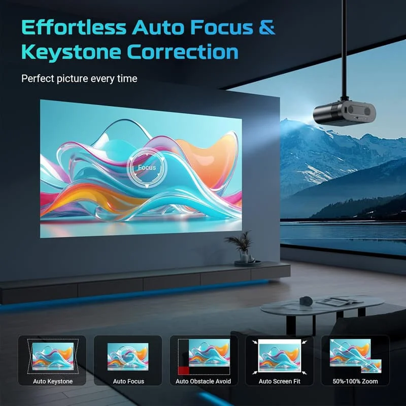 2025 Huaweishi L007 4K 1000ANSI Native 1080P Projector Auto Focus Keystone Correction BT5.2 Android 11 WIFI6 Home Cinema