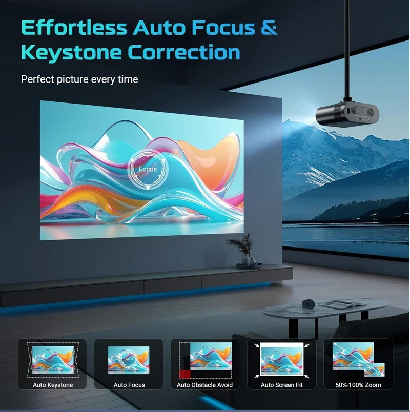 2025 Huaweishi L007 4K 1000ANSI Native 1080P Projector Auto Focus Keystone Correction BT5.2 Android 11 WIFI6 Home Cinema