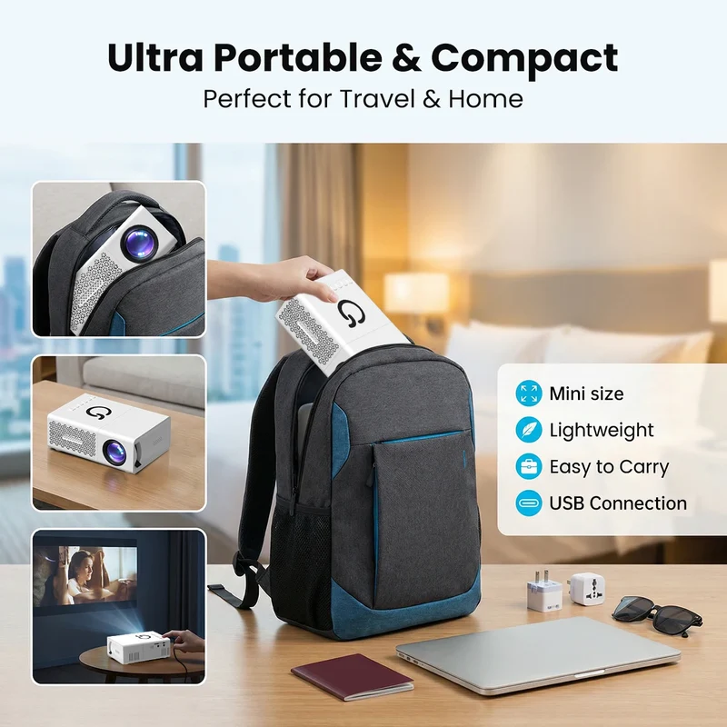 Mini Portable LED Projector | Home Theater & Outdoor Cinema Supports 4K