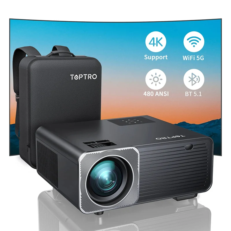 TOPTRO TR22 Projector 4K Supported Native 1080P 480 ANSI 5G WiFi Bluetooth Projector 4D/4P Keystone Correction Home Cinema