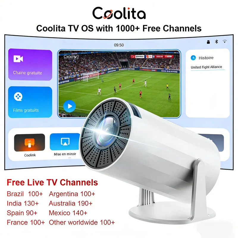 Salange X8Mini Native 720P Android 4K Projector with Lifetime Free TV Channels WiFi6 BT5 Video Projector Coolita OS Home Cinema
