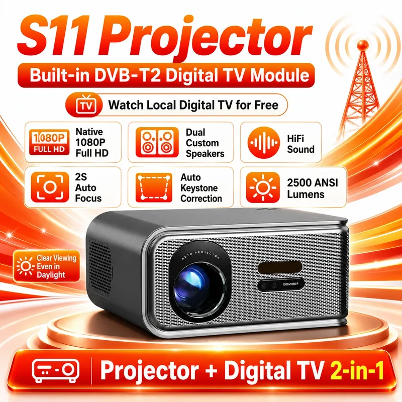 2026 New Smart Projector 2500 ANSI LM Google Play HDR10+ 1920*1080P Full HD Support 8K Video For Home Movie Theater TV Gaming