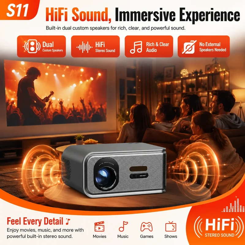 2026 New Smart Projector 2500 ANSI LM Google Play HDR10+ 1920*1080P Full HD Support 8K Video For Home Movie Theater TV Gaming