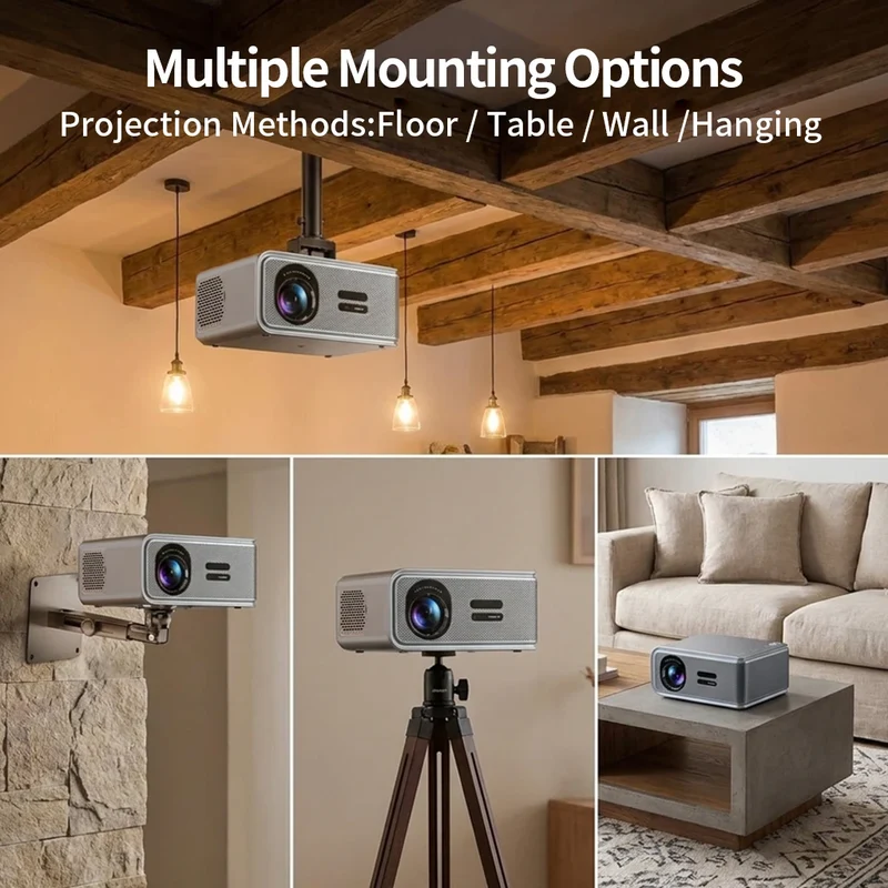 2026 New Smart Projector 2500 ANSI LM Google Play HDR10+ 1920*1080P Full HD Support 8K Video For Home Movie Theater TV Gaming
