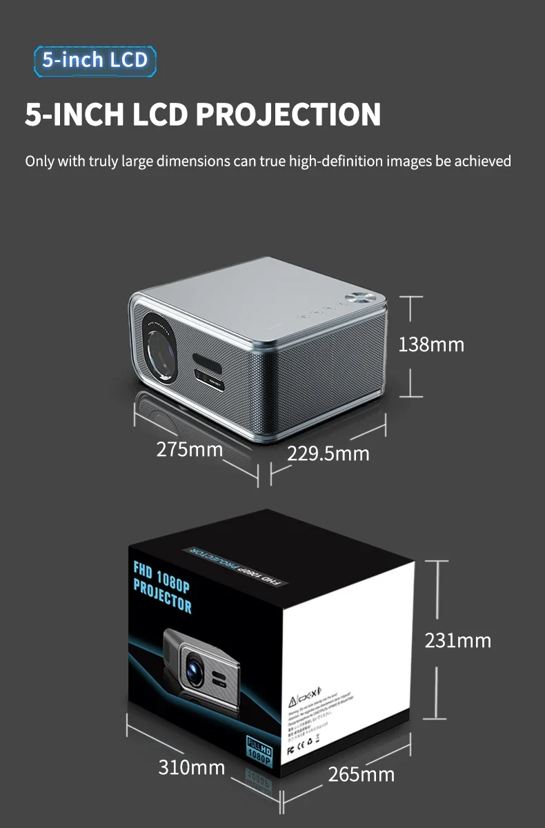 2026 New Smart Projector 2500 ANSI LM Google Play HDR10+ 1920*1080P Full HD Support 8K Video For Home Movie Theater TV Gaming