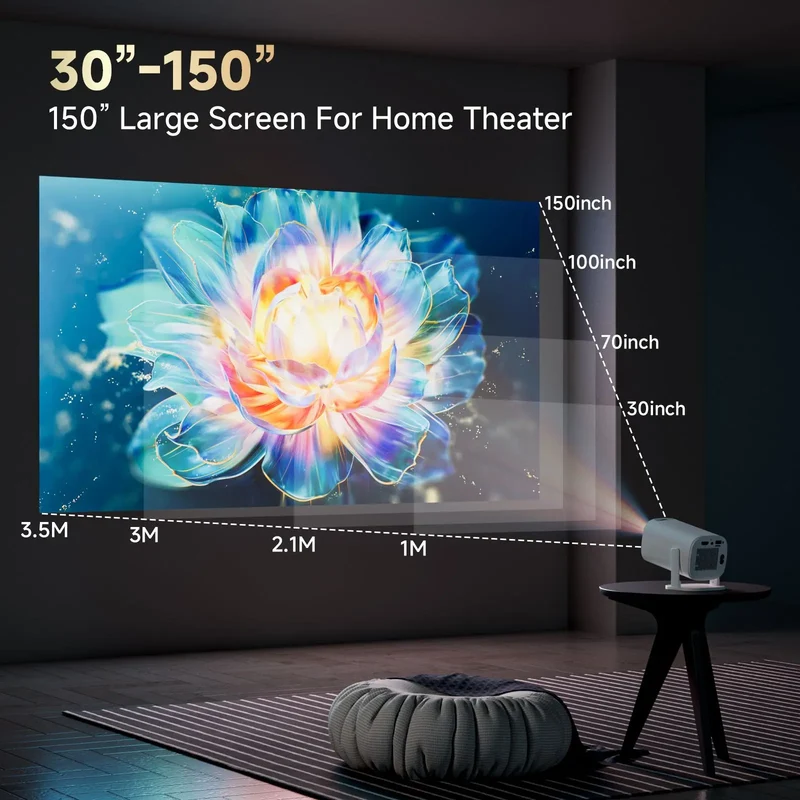 HONGTOP Smart Projector 4K Android 14 WiFi6 Supports 1080p*720p Screen Mirroring Smart Home Theater Outdoor Portable Projector