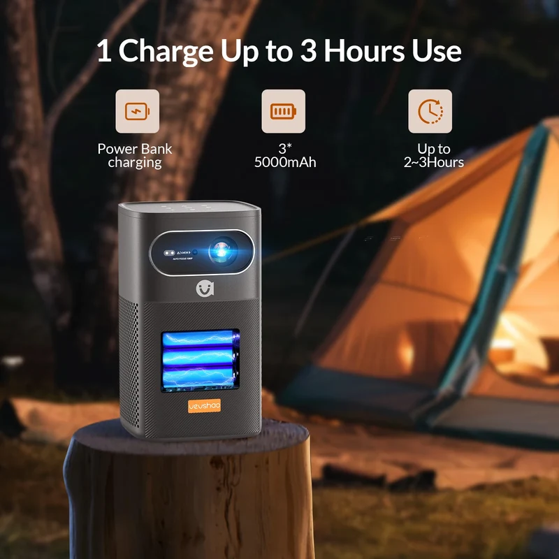 VEVSHAO V30 1080P Portable LED DLP Projector with Built-in Battery Smart Wifi Android System 3D Ready for Home and Outdoor Use