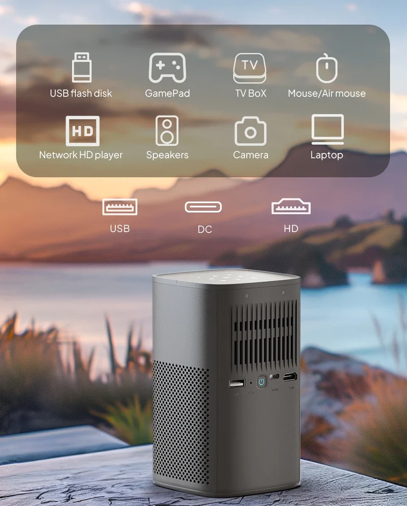 VEVSHAO V30 1080P Portable LED DLP Projector with Built-in Battery Smart Wifi Android System 3D Ready for Home and Outdoor Use