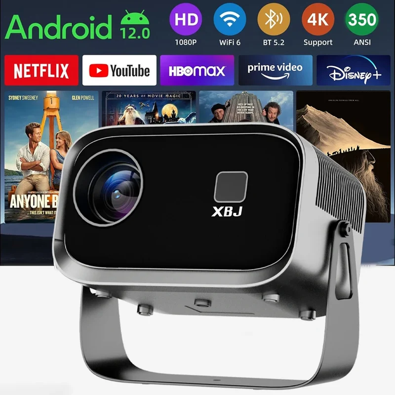 Mini 4K Projector Wall Projector, Portable Outdoor Movie Projector with Built-in Wi-Fi, Speaker & Digital Keystone, HDMI/BT,