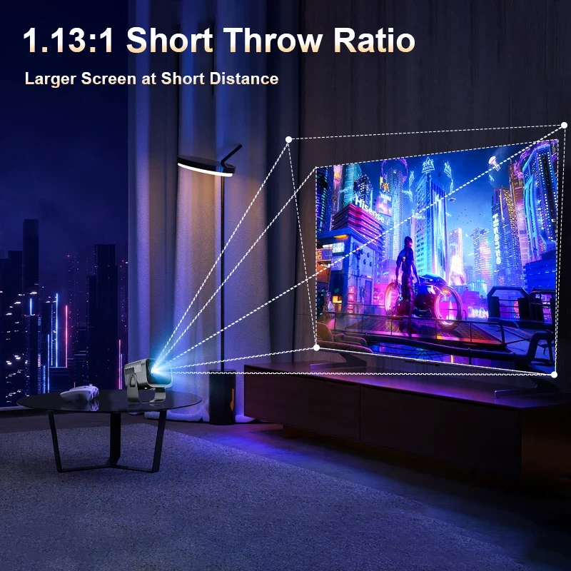 Mini 4K Projector Wall Projector, Portable Outdoor Movie Projector with Built-in Wi-Fi, Speaker & Digital Keystone, HDMI/BT,