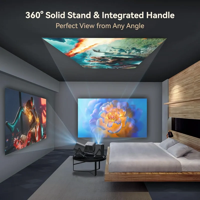 Mini 4K Projector Wall Projector, Portable Outdoor Movie Projector with Built-in Wi-Fi, Speaker & Digital Keystone, HDMI/BT,